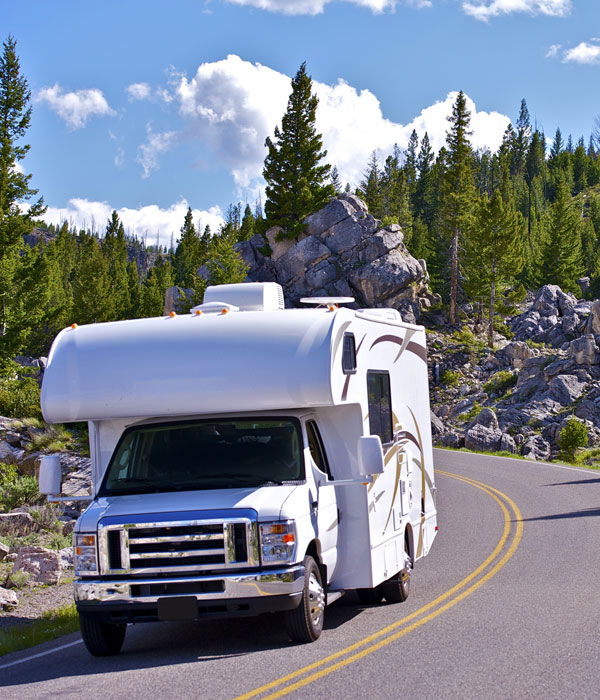 RV on mountain road